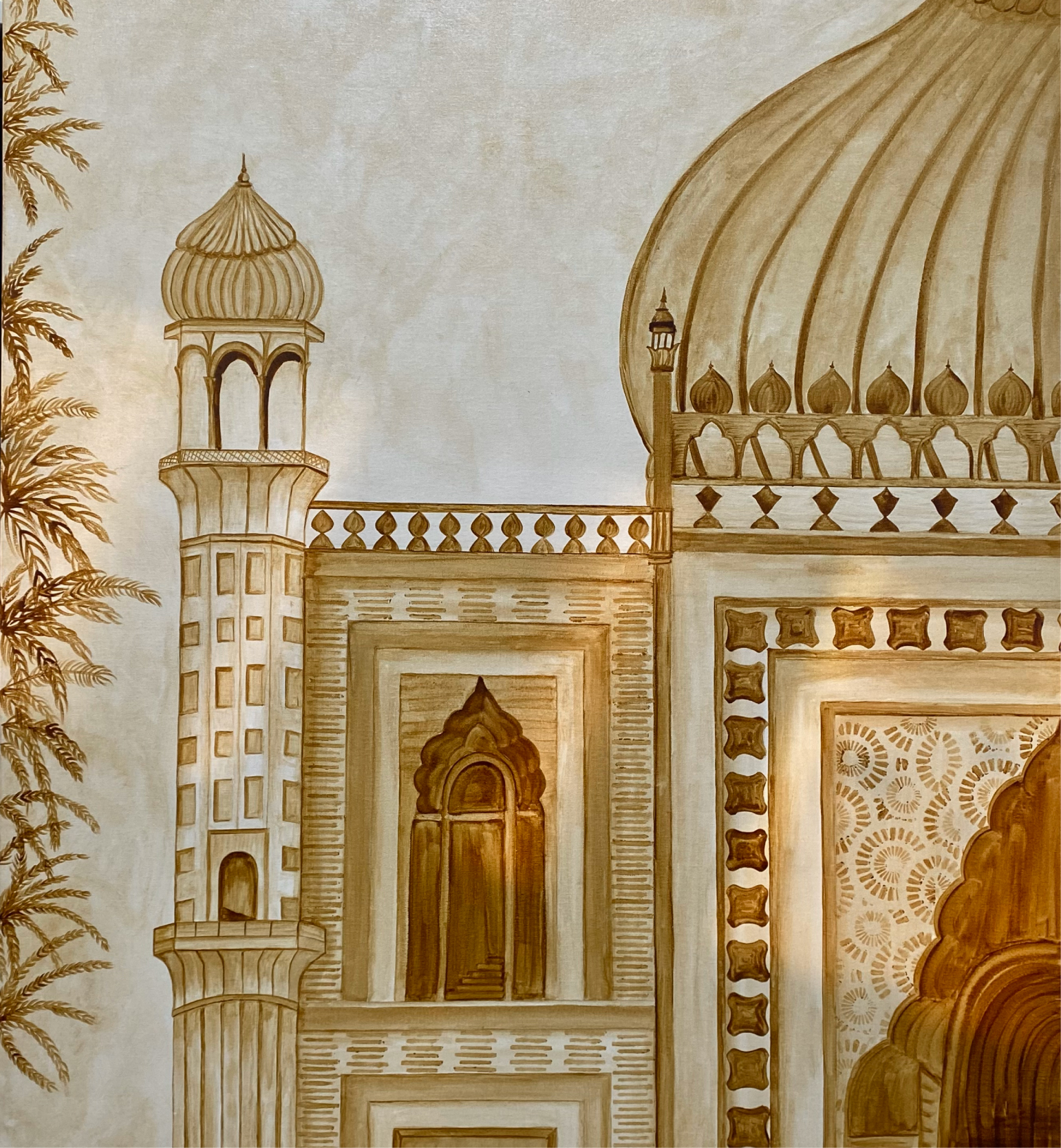 SAFA PESHIMAM - LARGEST COFFEE PAINTING DEPICTING A MOSQUE ON CANVAS